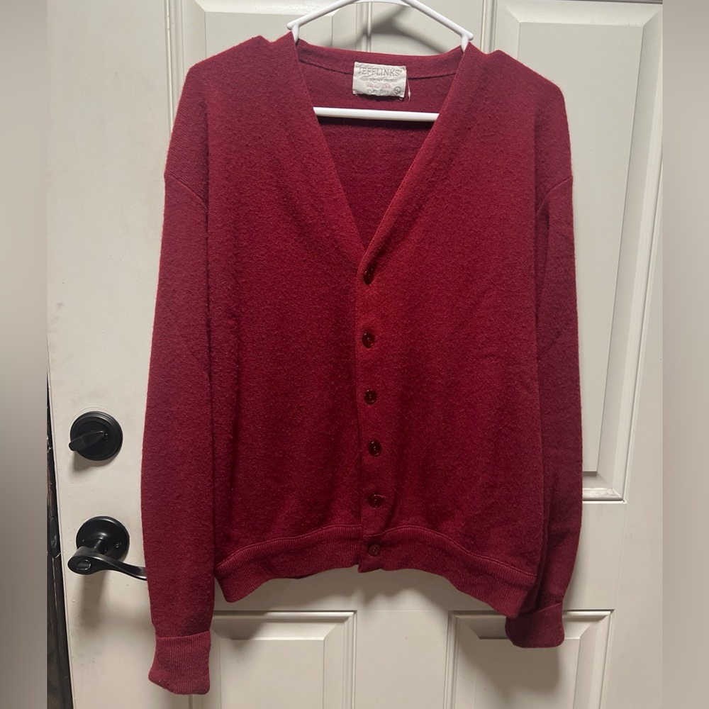 VINTAGE Jefflinks Sweater Men Large Red Orlon Acrylic Lord Jeff Cardigan 60s 70s